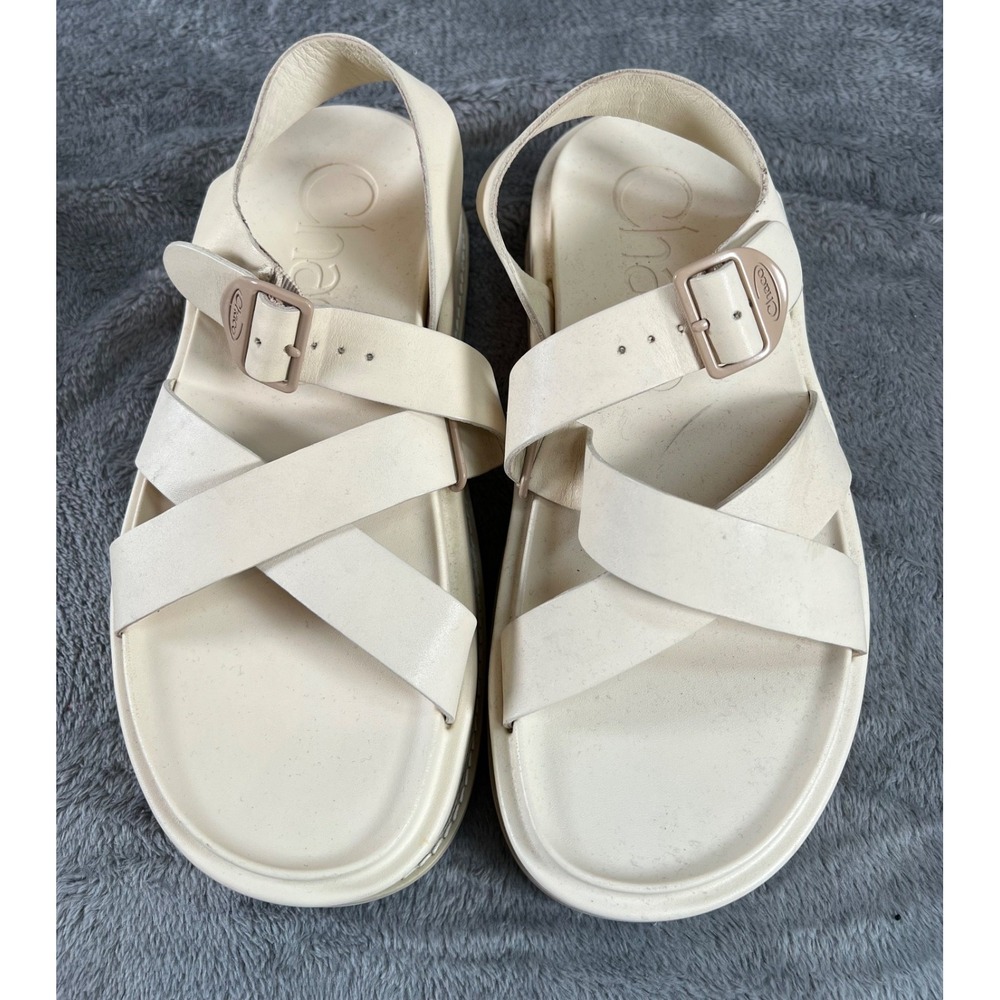 Chaco Townes Midform Sandals Womens 7/38 Beige Leather Chunky Platform Comfort